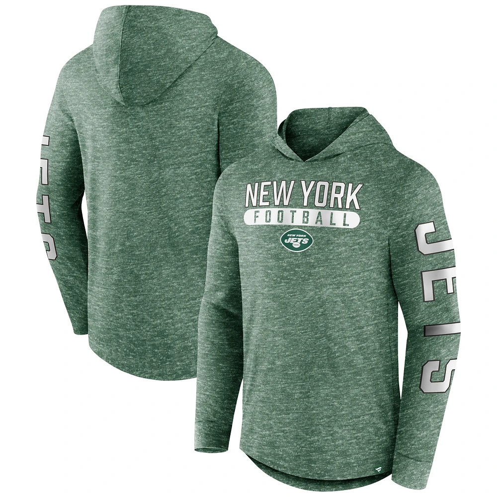 Men's Fanatics Heather Green New York Jets Pill Stack Long Sleeve Hoodie T-Shirt