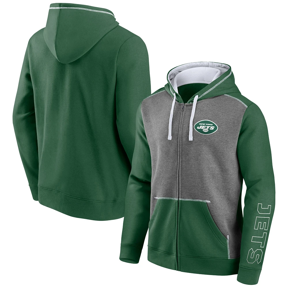 Sweat à capuche entièrement zippé Fanatics pour hommes, anthracite chiné/vert, New York Jets Expansion