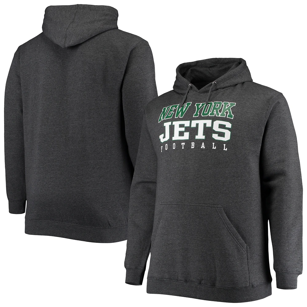 Sweat à capuche d'entraînement Fanatics Heathered Charcoal New York Jets Big & Tall pour hommes