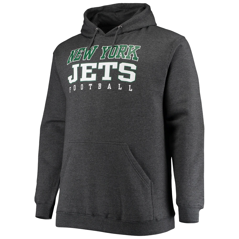 Sweat à capuche d'entraînement Fanatics Heathered Charcoal New York Jets Big & Tall pour hommes