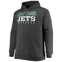 Sweat à capuche d'entraînement Fanatics Heathered Charcoal New York Jets Big & Tall pour hommes