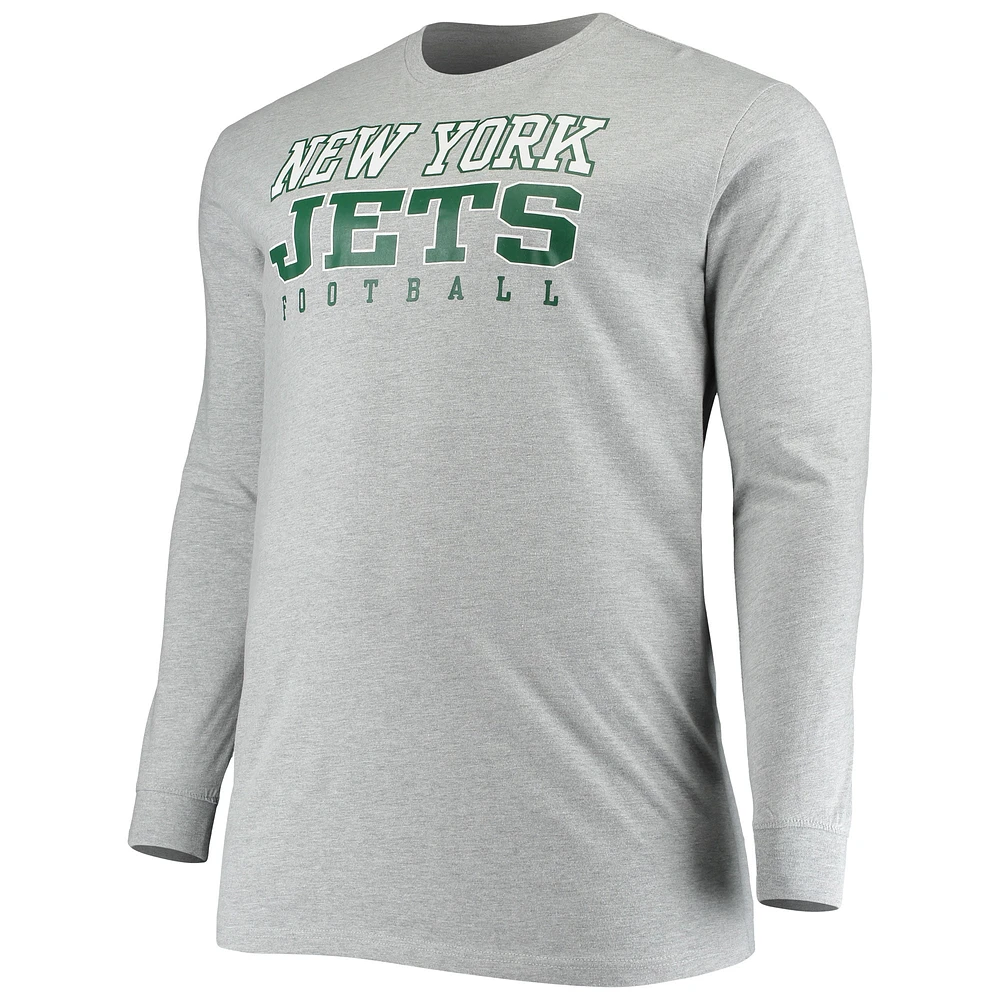 T-shirt à manches longues Fanatics Heathered Grey New York Jets Big & Tall Practice pour hommes