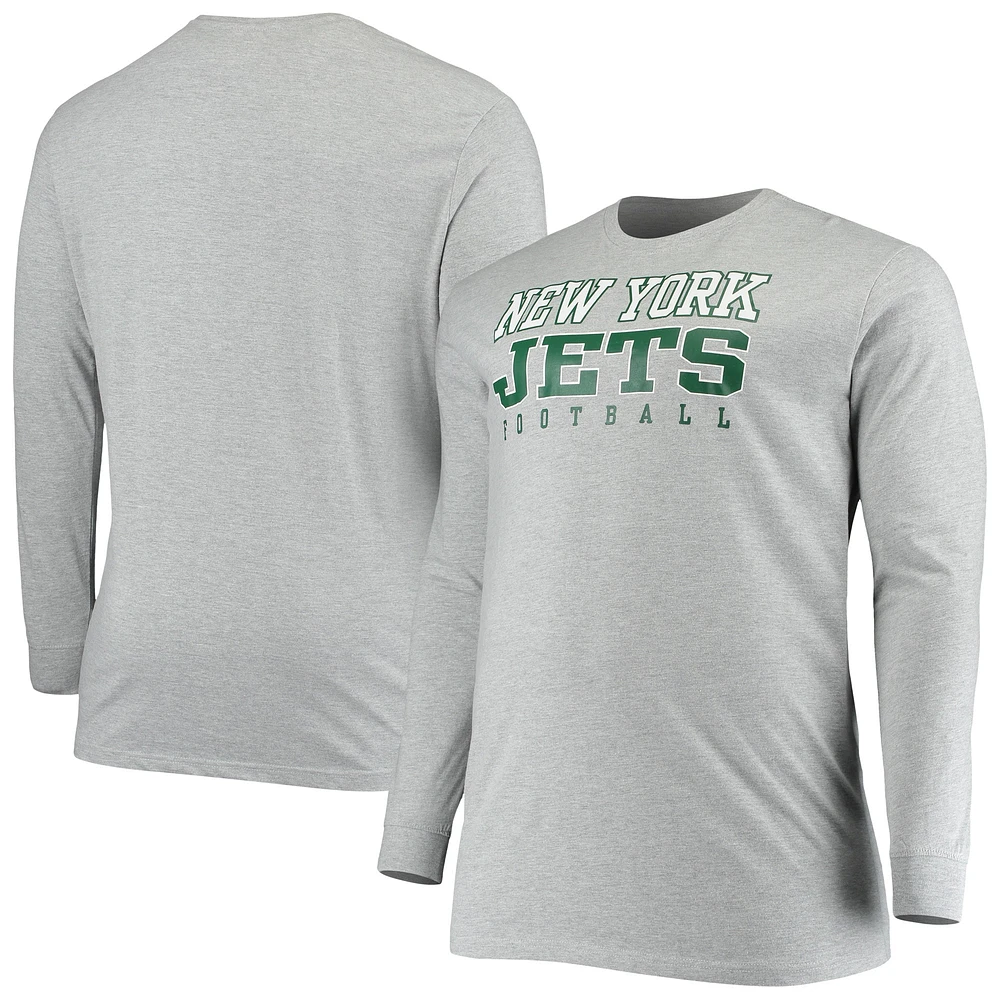 T-shirt à manches longues Fanatics Heathered Grey New York Jets Big & Tall Practice pour hommes