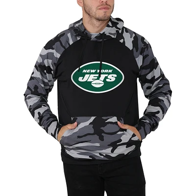 Raglan New York Jets FOCO noir/camouflage pour homme - Chandail à capuchon