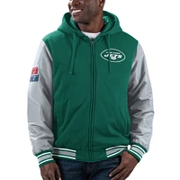 Sweat à capuche entièrement zippé G-III Sports by Carl Banks pour hommes, vert/gris, option joueur des New York Jets