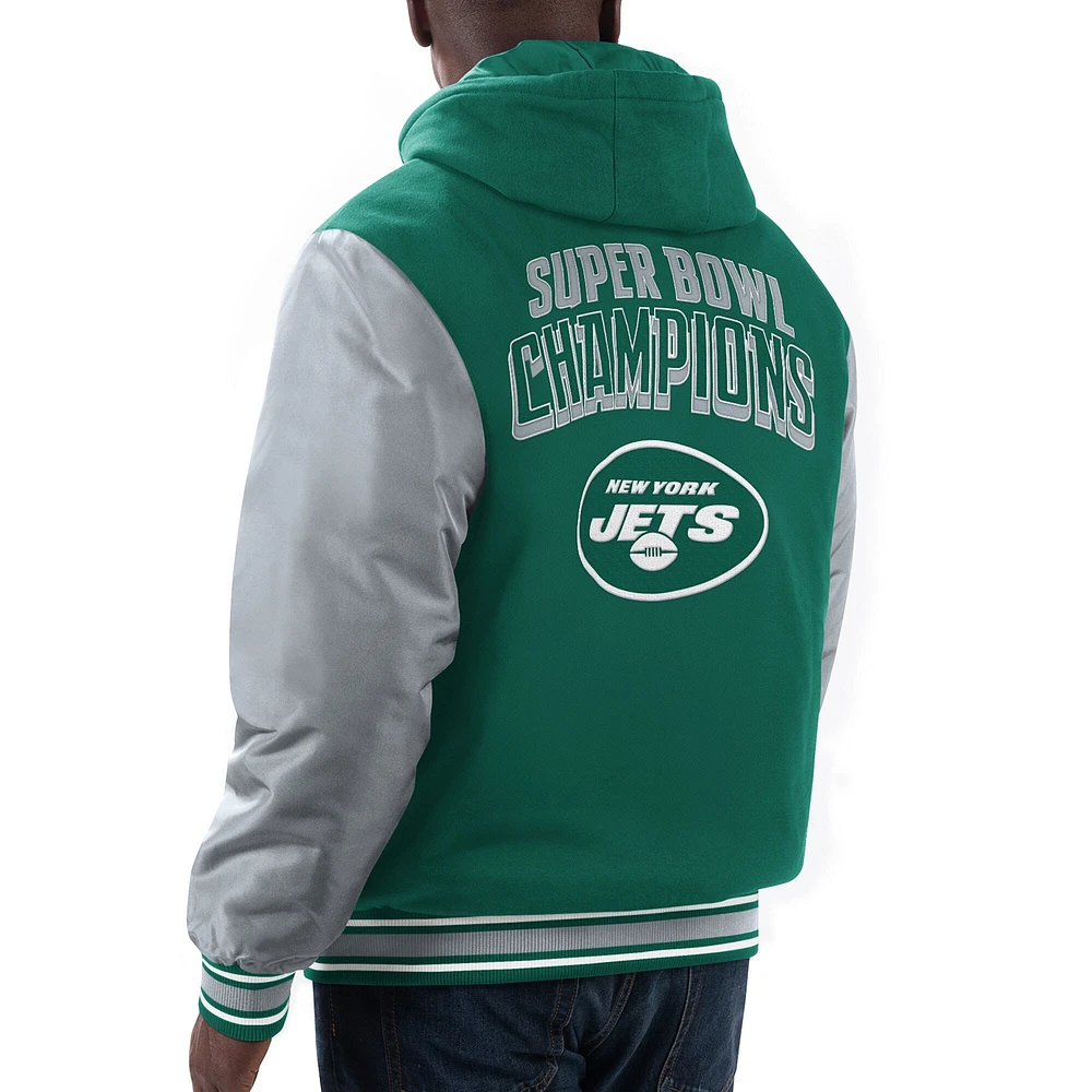 Sweat à capuche entièrement zippé G-III Sports by Carl Banks pour hommes, vert/gris, option joueur des New York Jets