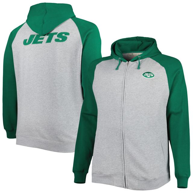 Veste à capuche et glissière pleine longueur en polaire New York Jets Big & Tall pour homme, gris chiné