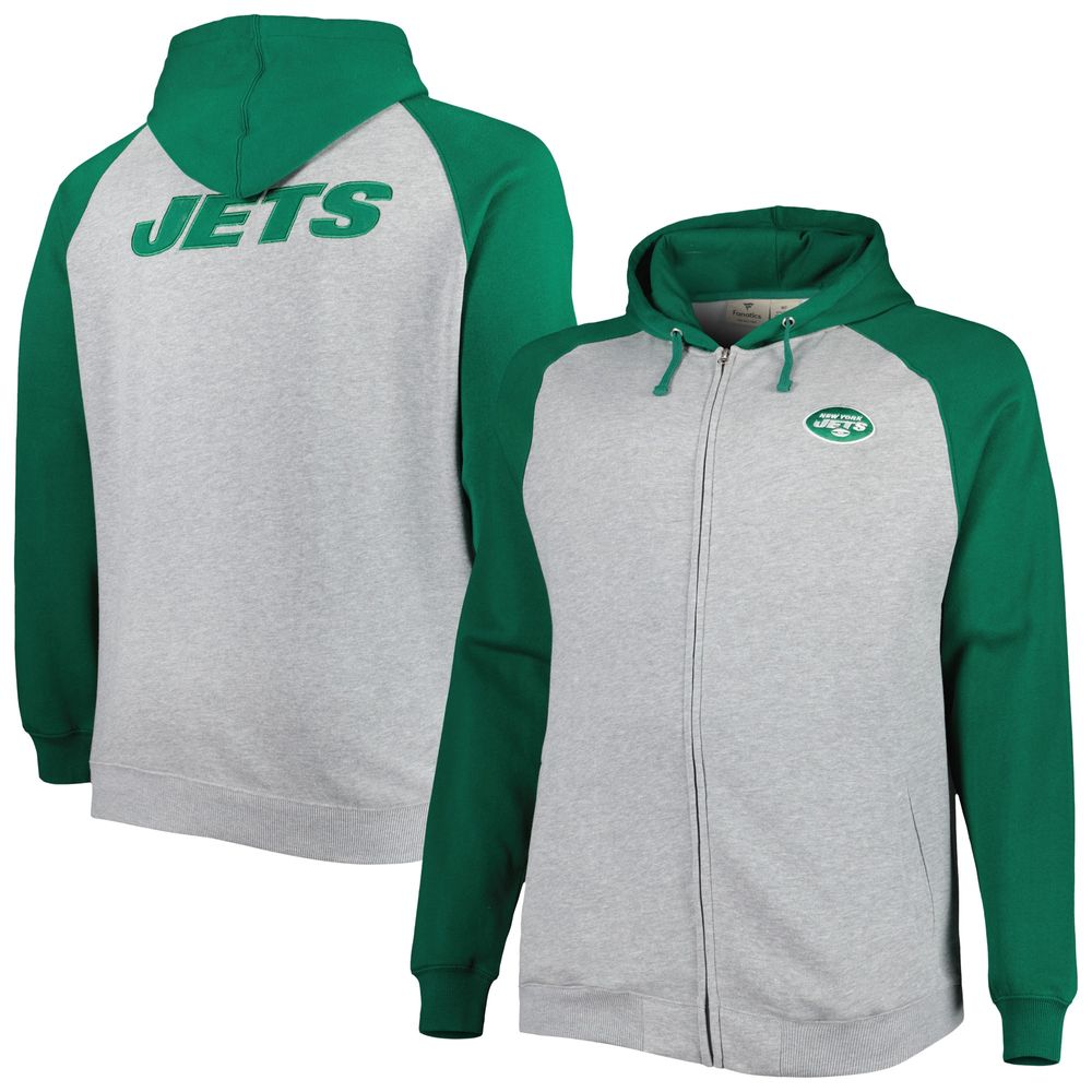 Men's Heather Gray New York Jets Big & Tall Fleece Raglan Full-Zip Hoodie Jacket