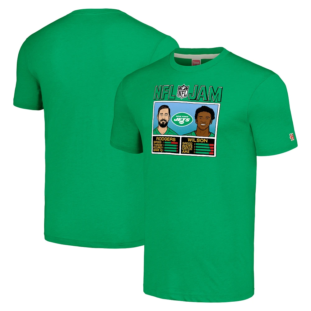 Men's Homage Aaron Rodgers & Garrett Wilson Green New York Jets NFL Jam Tri-Blend T-Shirt