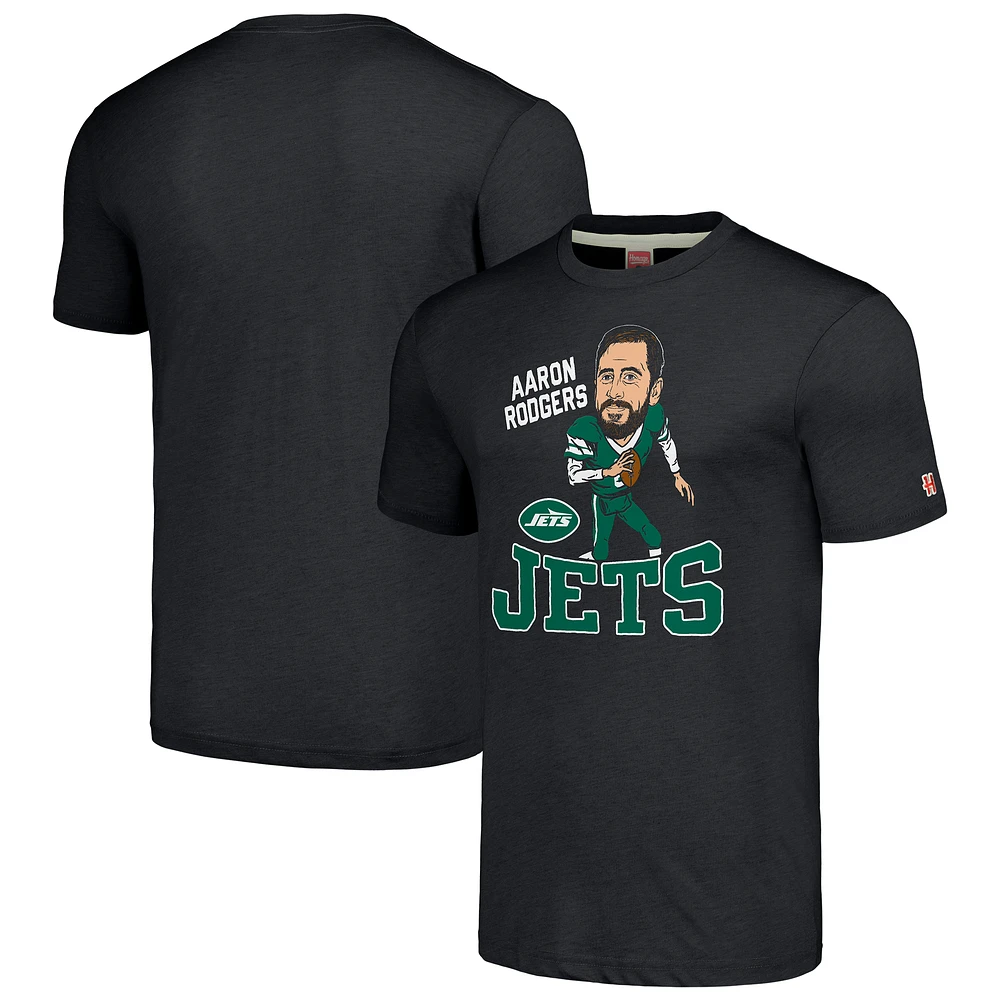 T-shirt triple mélange Hommage pour hommes Aaron Rodgers Charcoal New York Jets Caricature Player