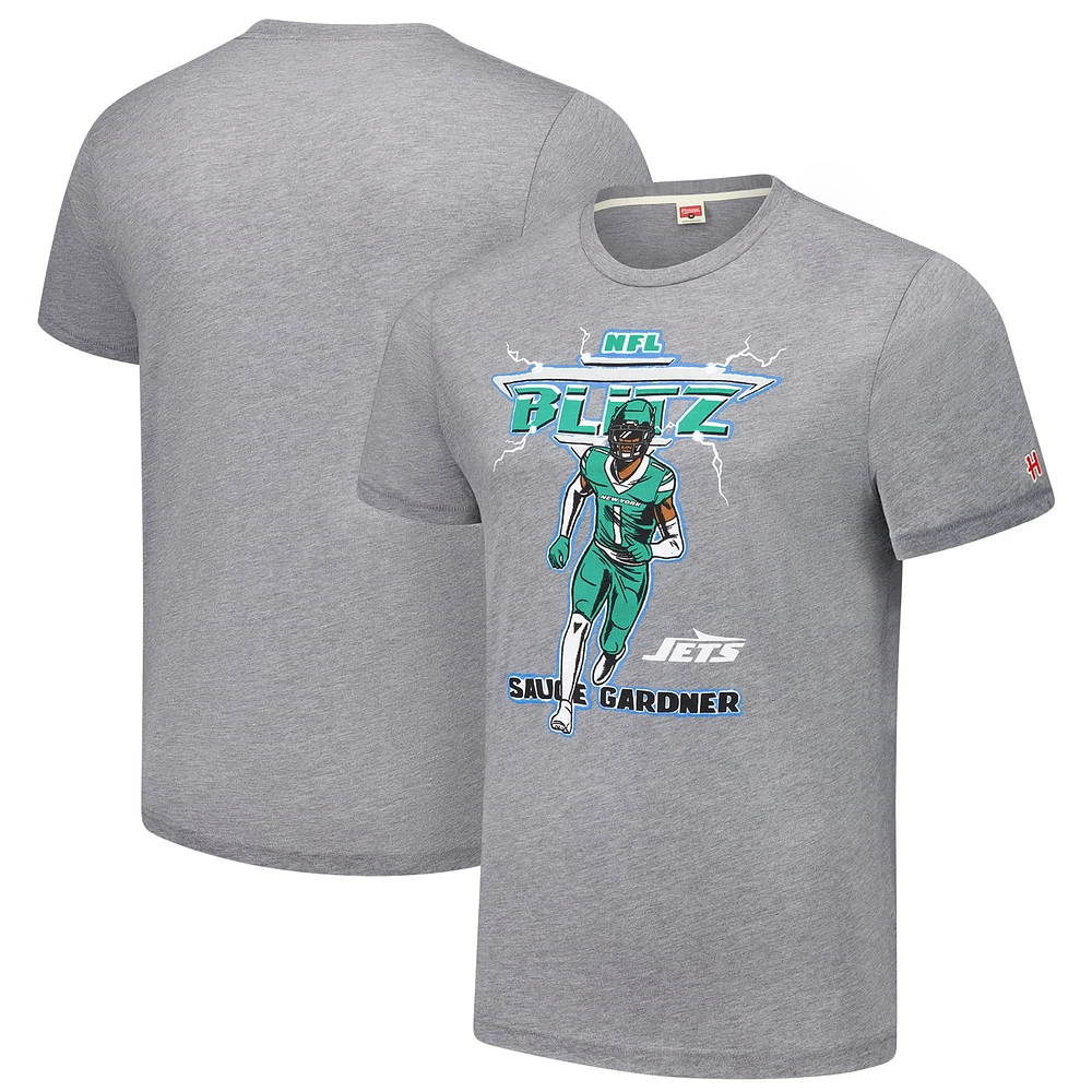 Men's Homage Ahmad Sauce Gardner Gray New York Jets NFL Blitz Player Tri-Blend T-Shirt