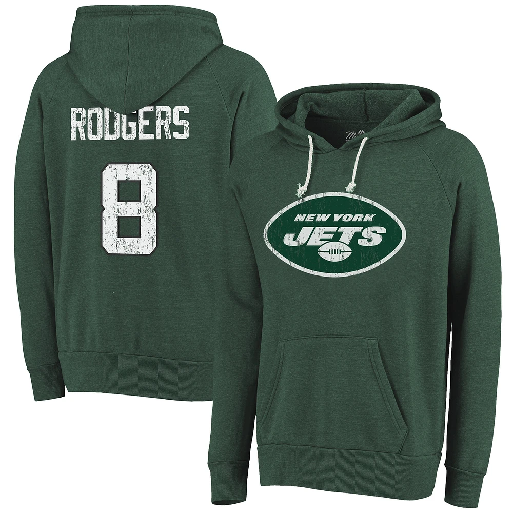 Chandail à capuchon avec nom et numéro des Jets de New York vert d'Aaron Rodgers Majestic Threads pour homme