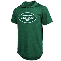 Men's Majestic Threads Aaron Rodgers Green New York Jets Player Name & Number Tri-Blend Slim Fit Hoodie T-Shirt