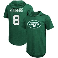 Men's Majestic Threads Aaron Rodgers Green New York Jets Player Name & Number Tri-Blend Slim Fit Hoodie T-Shirt