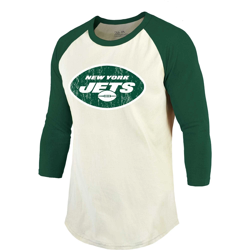 Majestic Threads Ahmad Sauce Gardner T-shirt à manches raglan avec nom et numéro du joueur New York Jets crème/vert