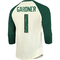 Men's Majestic Threads Ahmad Sauce Gardner Cream/Green New York Jets Player Name & Number Raglan 3/4-Sleeve T-Shirt