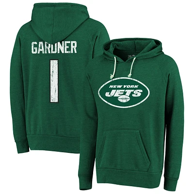 Majestic Threads Ahmad Sauce Gardner Green New York Jets Nom et numéro Pull à capuche tri-mélange pour hommes