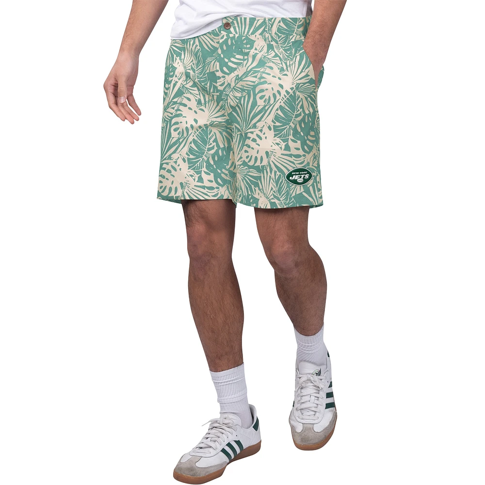 Short Amphib imprimé Monstera délavé au sable des New York Jets Margaritaville pour hommes