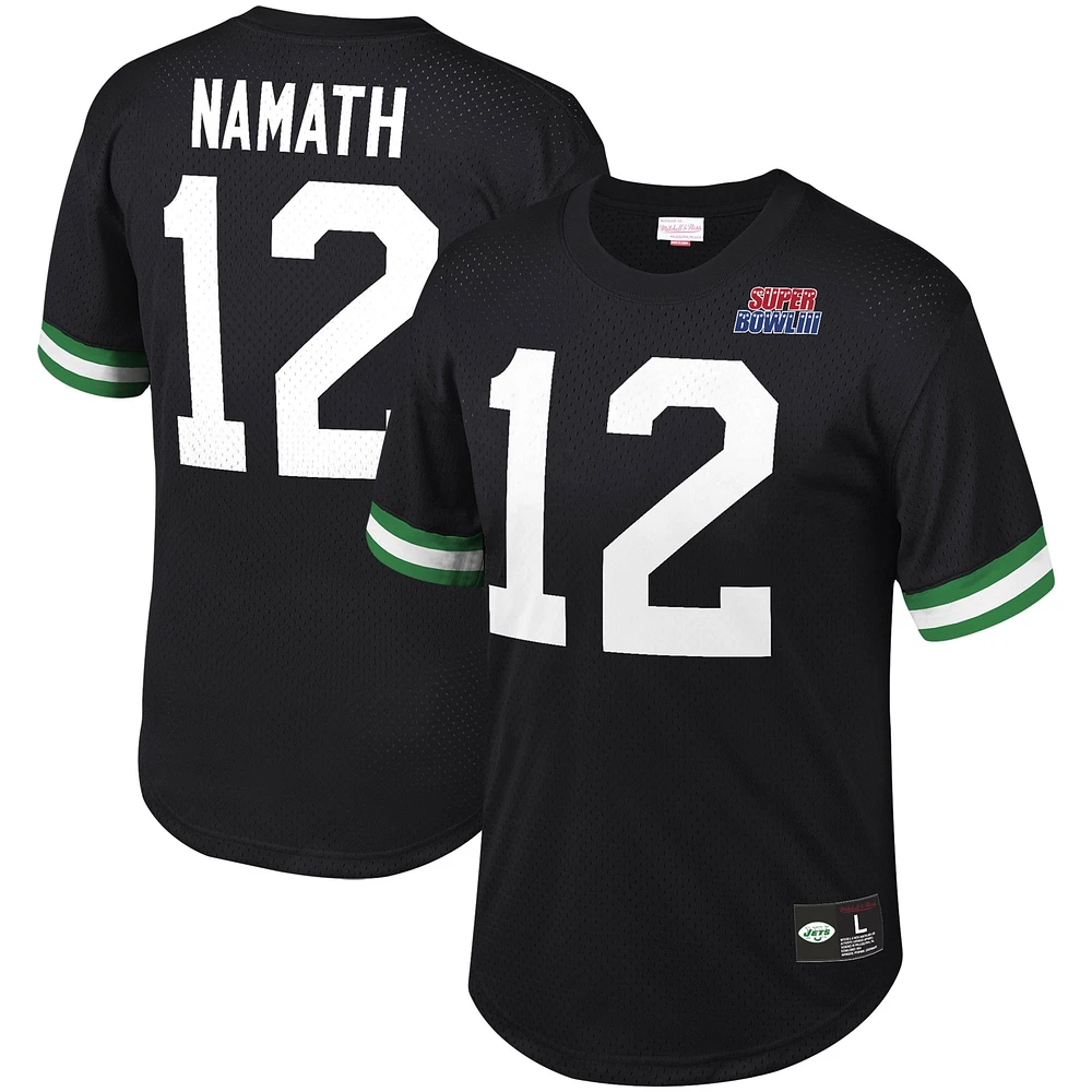 Haut en maille noir avec nom et numéro du joueur retraité des Jets de New York Mitchell & Ness Joe Namath pour hommes