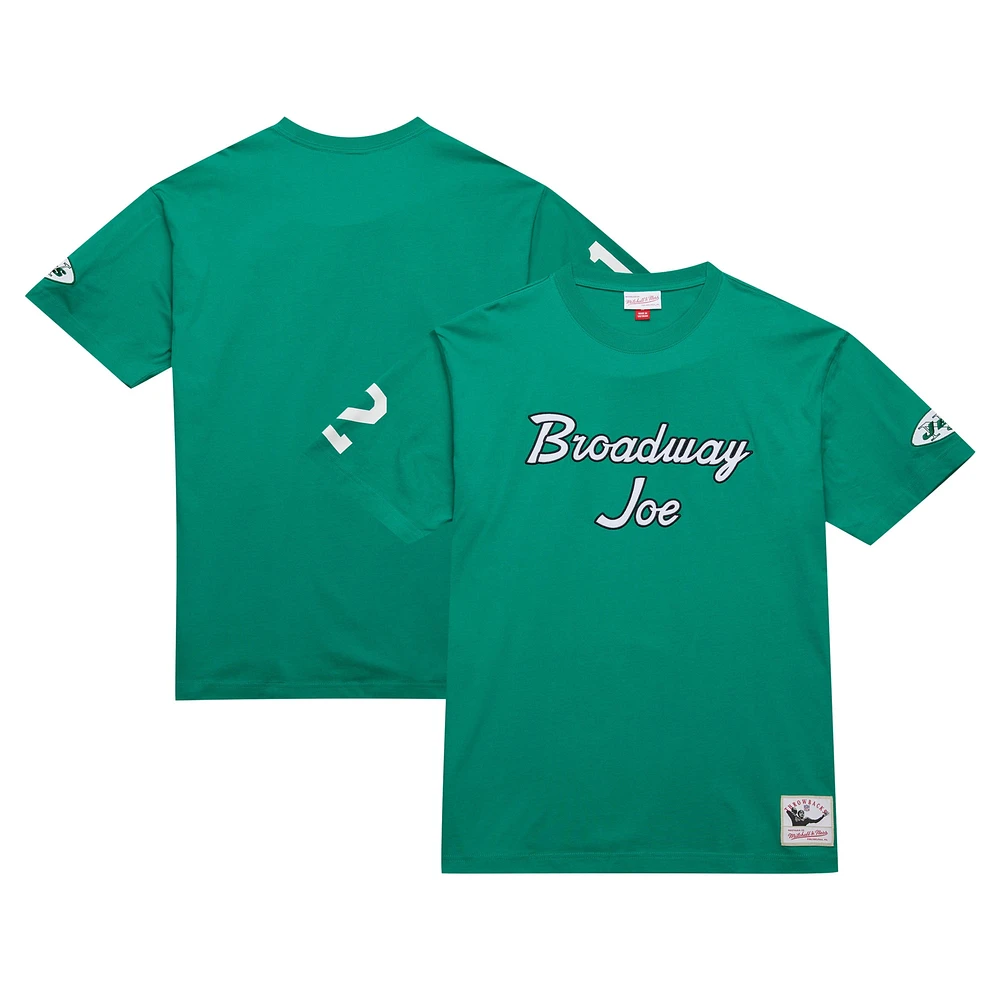 Men's Mitchell & Ness Joe Namath Kelly Green New York Jets Retired Player Nickname T-Shirt