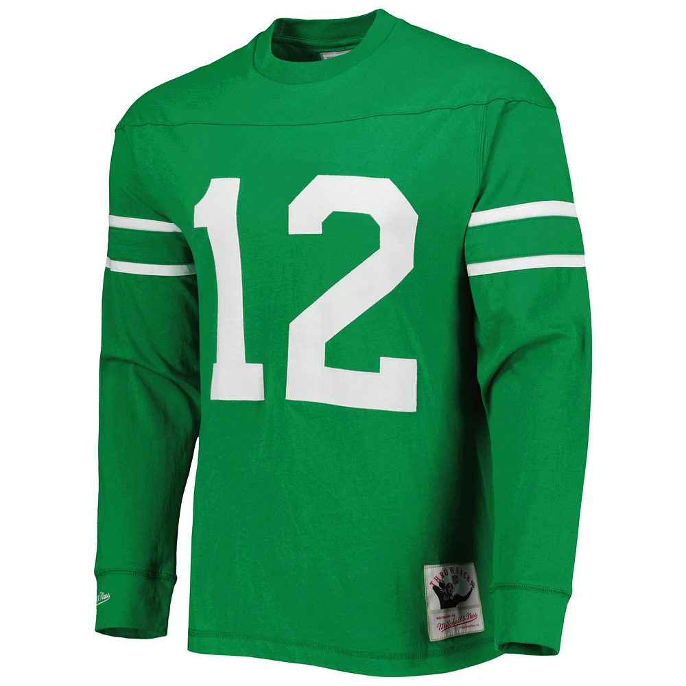 Haut à manches longues pour homme Mitchell & Ness Joe Namath Kelly Green New York Jets Throwback Retired Player Name Number