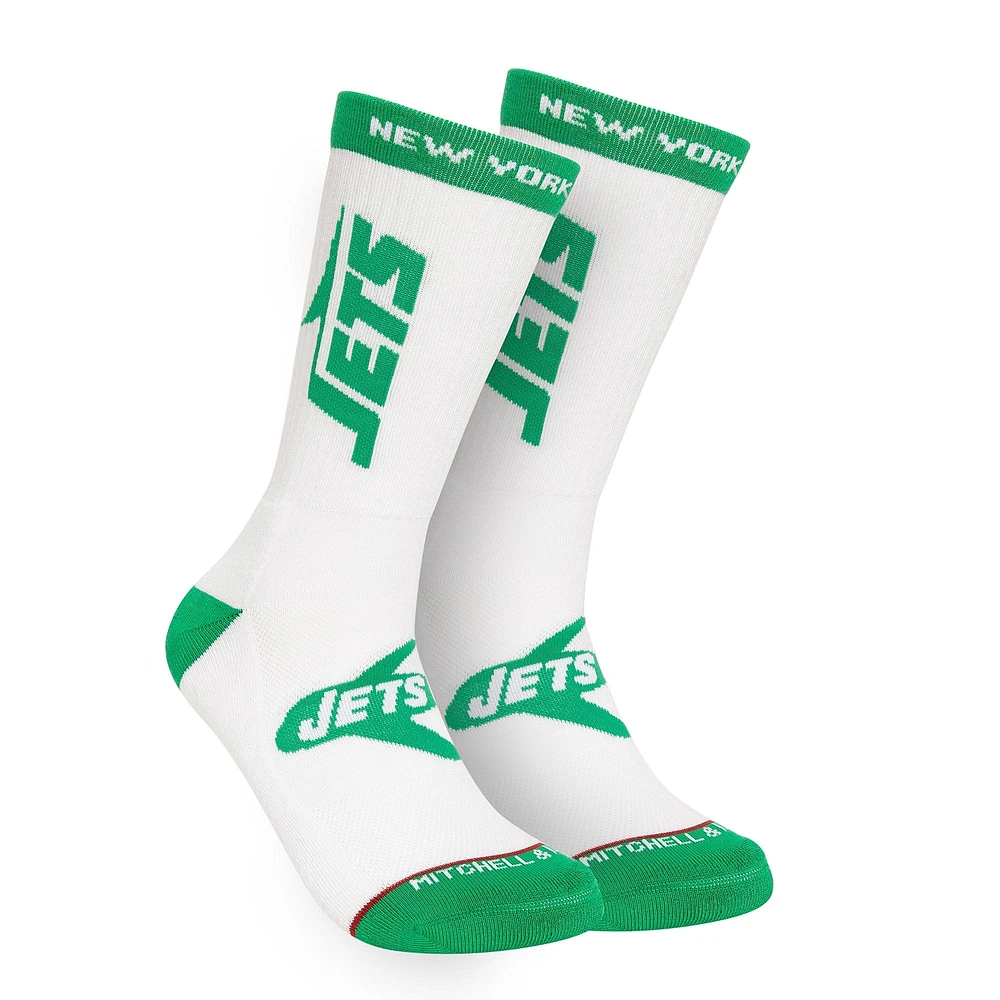 Men's Mitchell & Ness White New York Jets Throwback Kick Off Crew Socks