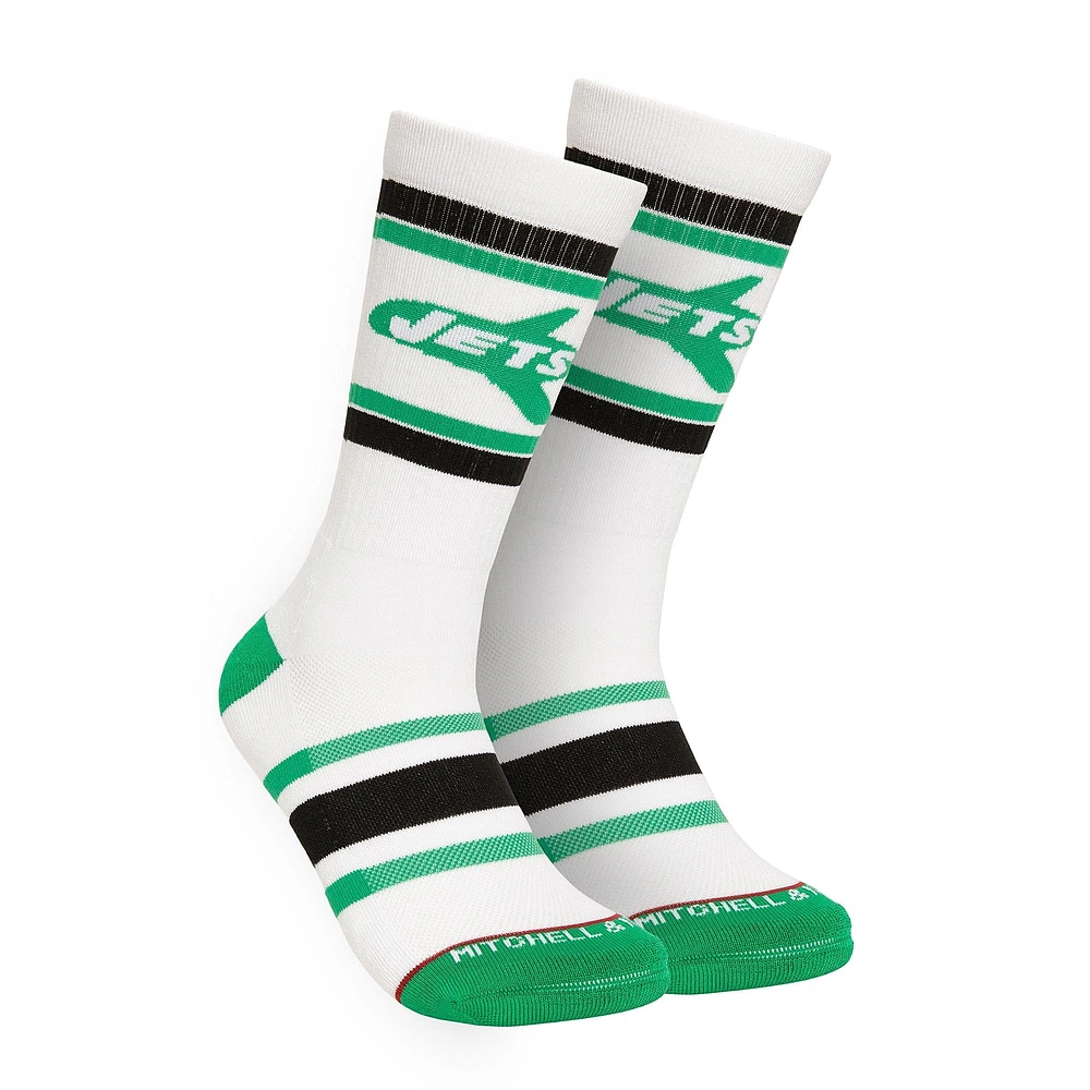 Men's Mitchell & Ness White New York Jets Throwback Team Stripes Crew Socks