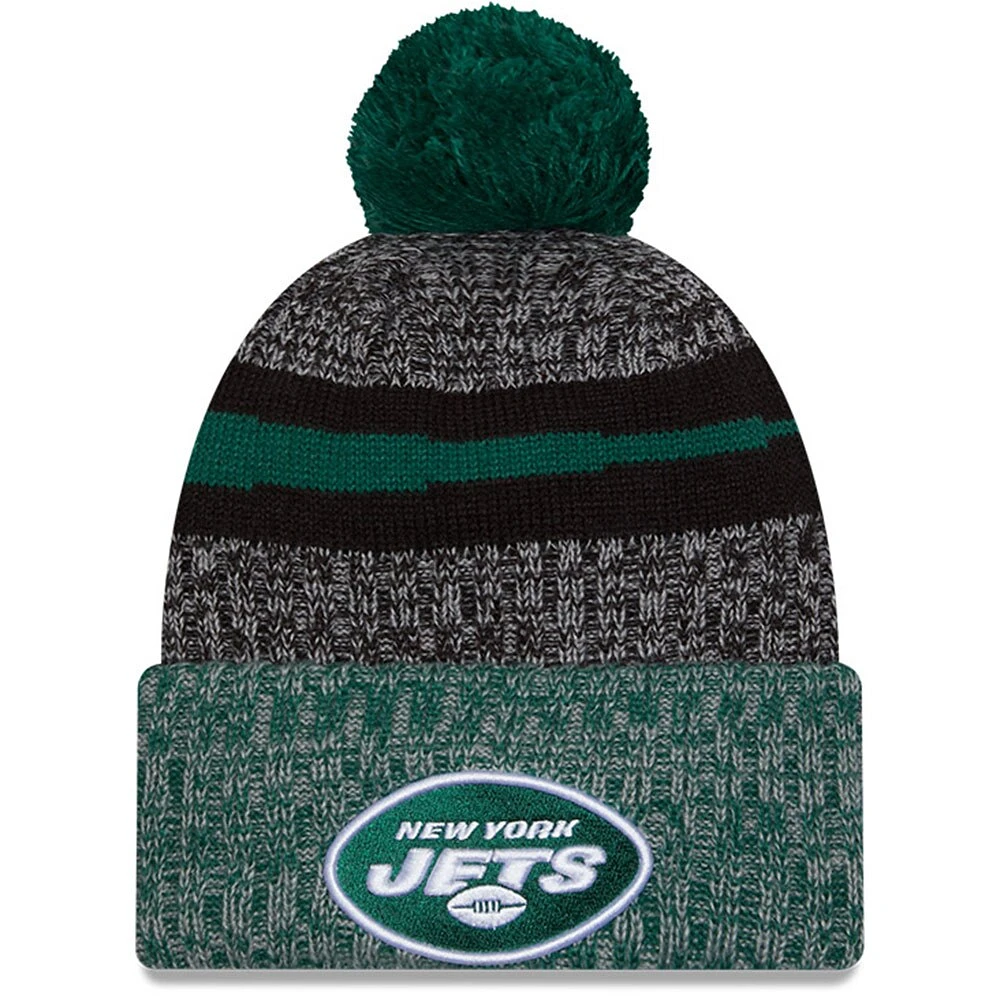 Bonnet en tricot à pompon à revers New Era New York Jets 2023 Sideline Sport pour hommes, noir/vert