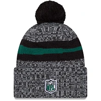 Bonnet en tricot noir à revers New York Jets 2023 Sideline pour homme avec pompon