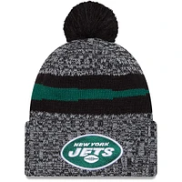 Bonnet en tricot noir à revers New York Jets 2023 Sideline pour homme avec pompon