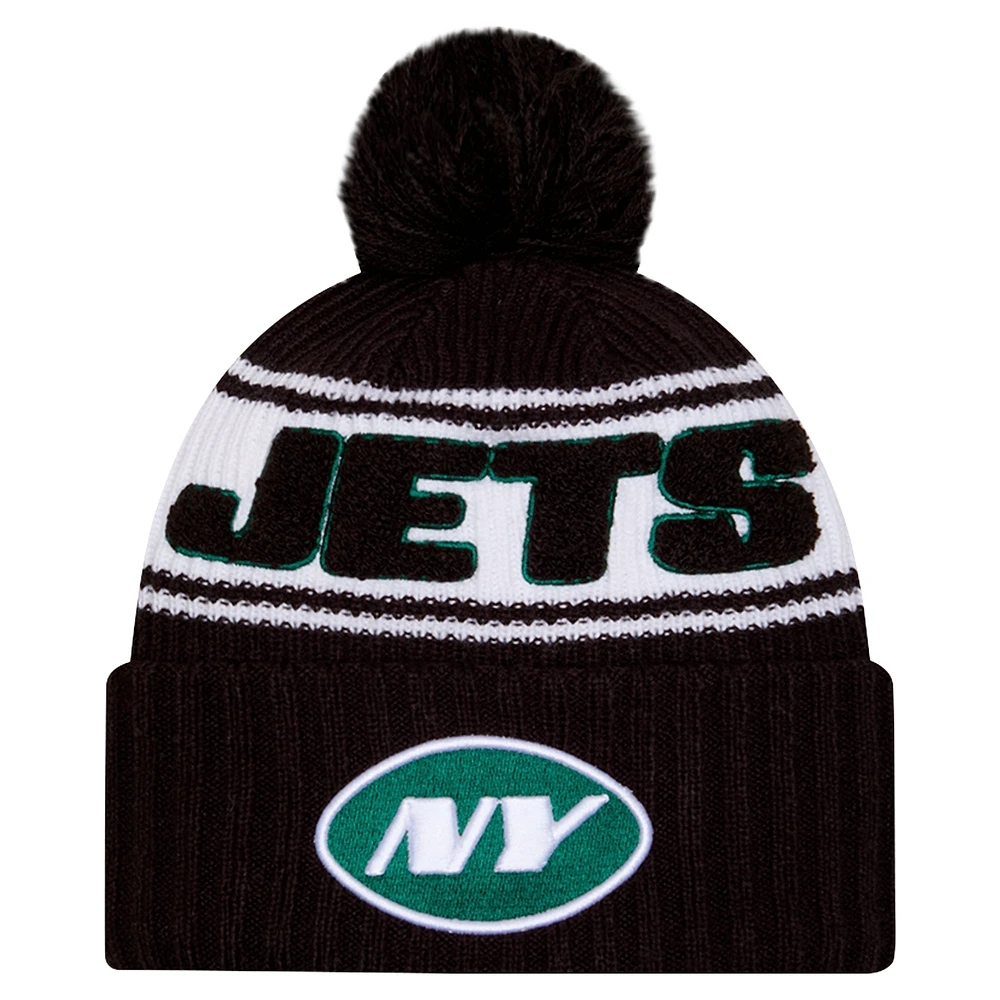 Bonnet tricoté à revers avec pompon New York Jets 2024 Sideline pour homme New Era noir