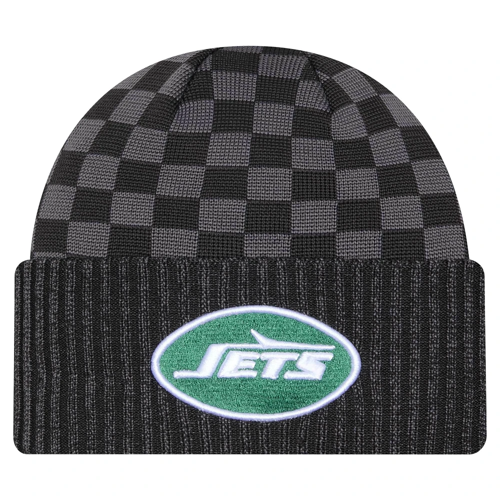 Men's New Era Black New York Jets Checkered Cuffed Knit Hat