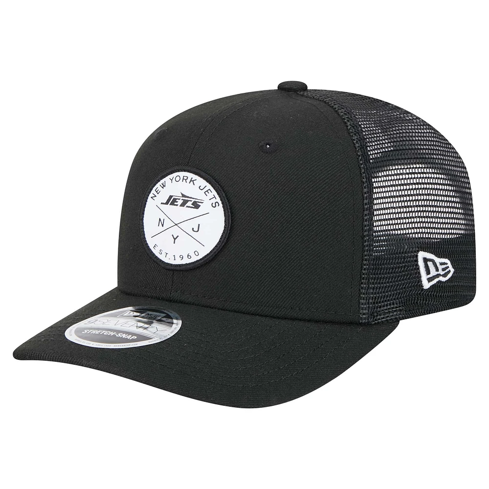 Casquette extensible à boutons-pression Mojo Dojo Trucker 9SEVENTY de New Era pour homme, noire, des New York Jets