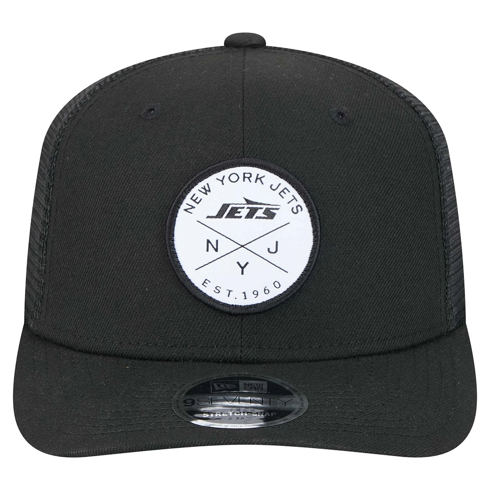 Casquette extensible à boutons-pression Mojo Dojo Trucker 9SEVENTY de New Era pour homme, noire, des New York Jets