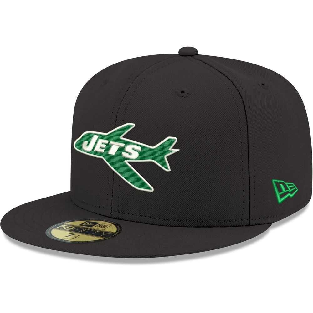 Men's New Era Black York Jets Omaha Throwback 59FIFTY Fitted Hat