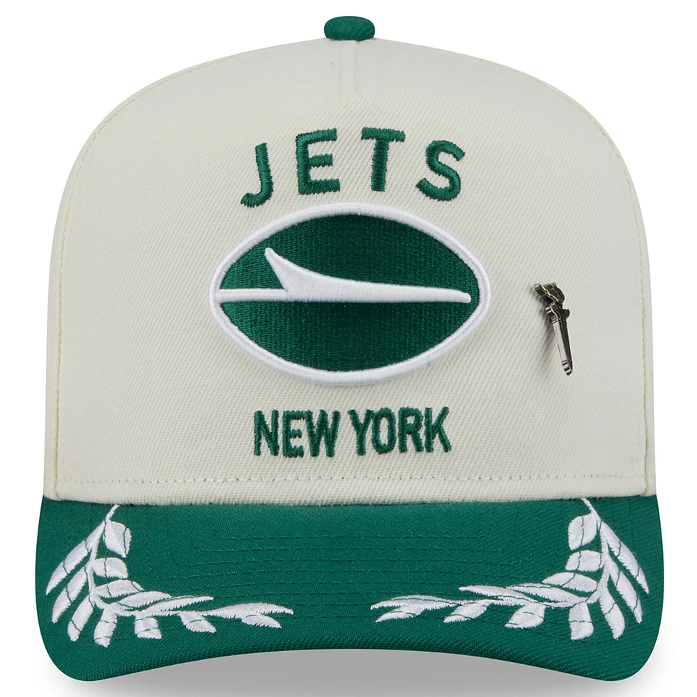 Casquette ajustée New Era 59FIFTY crème/verte pour homme, York Jets, repêchage NFL 2025