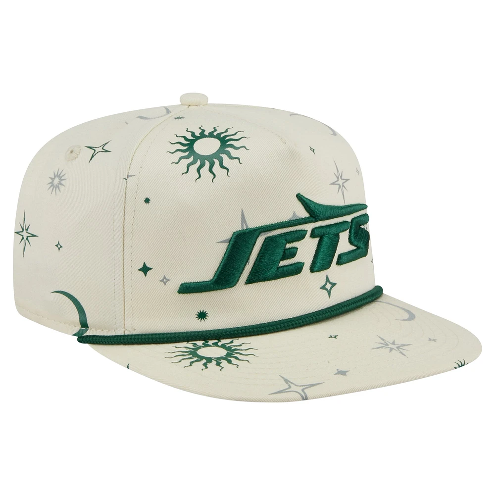 Casquette ajustable New Era pour homme, couleur crème, style Celestial Golfer, des New York Jets