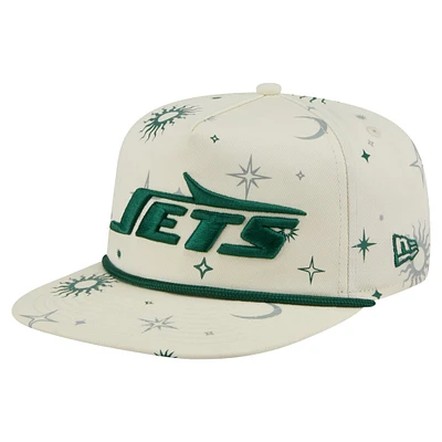 Casquette ajustable New Era pour homme, couleur crème, style Celestial Golfer, des New York Jets