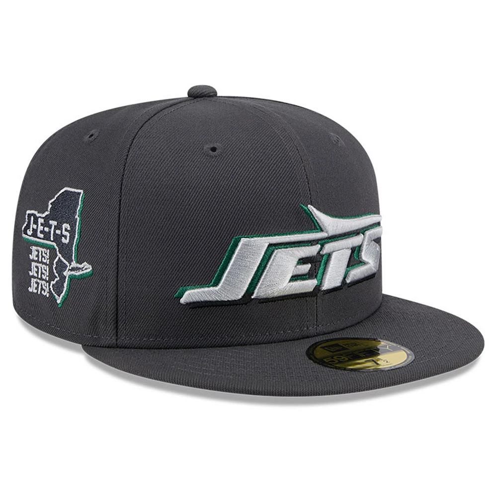 Casquette ajustée 59FIFTY New Era Graphite York Jets pour homme, repêchage officiel de la NFL 2024 sur scène