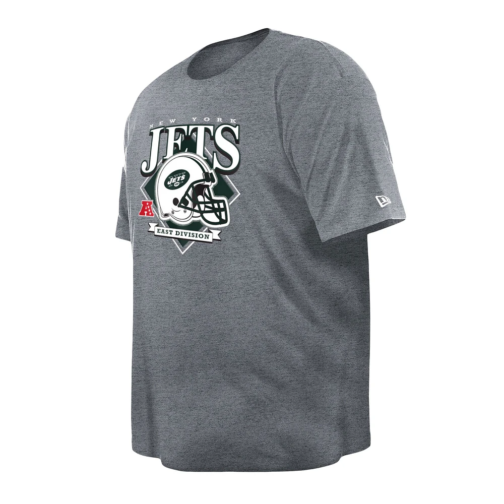 T-shirt gris New Era pour hommes des Jets de York avec grand et casque Historic Mark