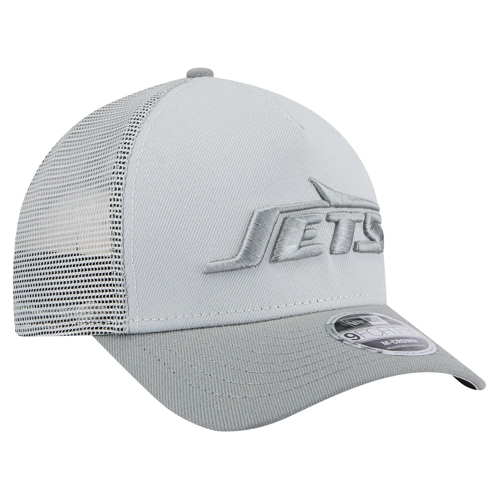 Casquette ajustable A-Frame Trucker 9FORTY Domain New Era grise pour homme des New York Jets