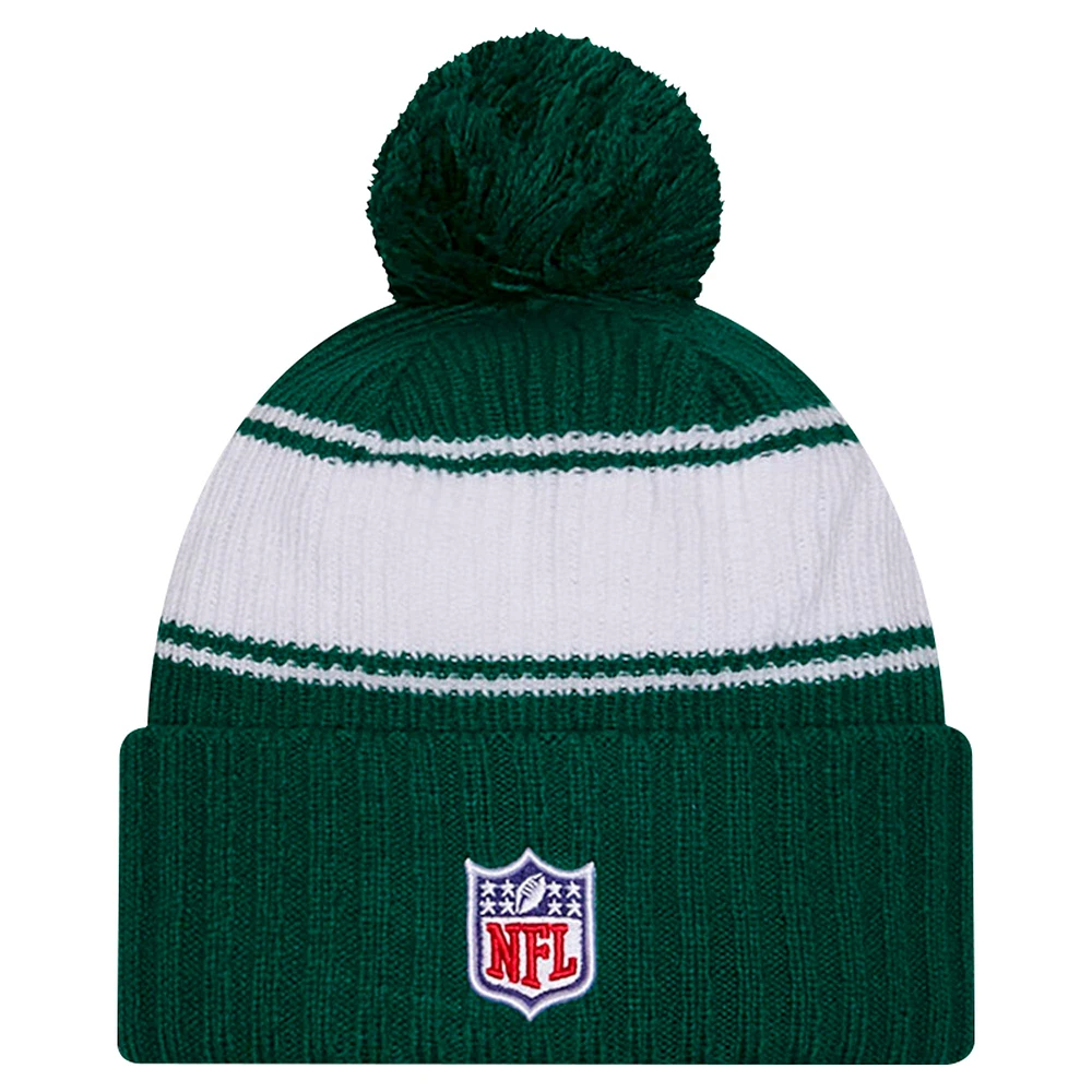 Men's New Era Green New York Jets 2024 Sideline Sport Cuffed Knit Hat with Pom