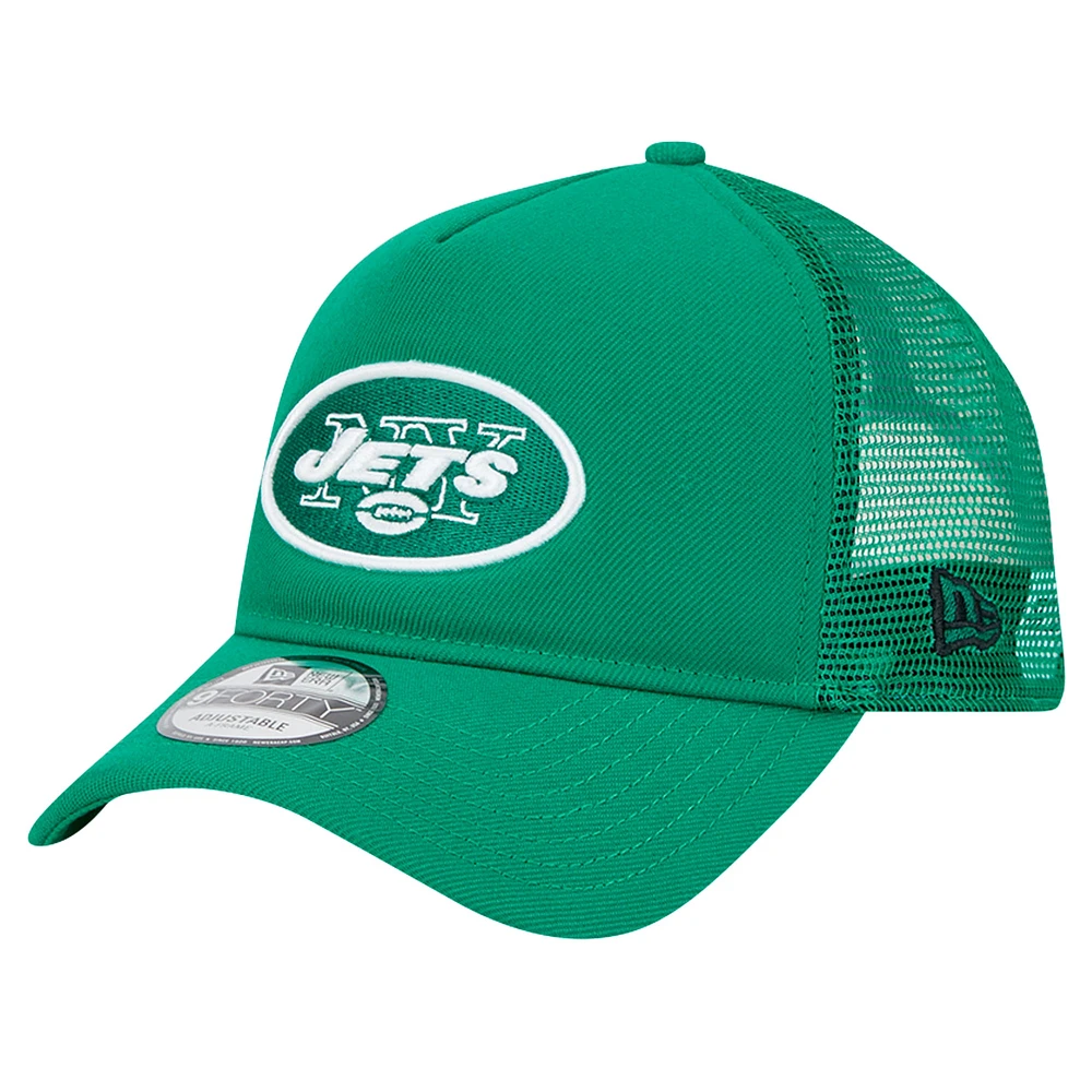 Men's New Era Green New York Jets 9FORTY A-Frame Trucker Adjustable Hat