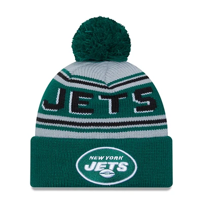 Bonnet en tricot à revers principal New Era New York Jets pour hommes vert avec pompon