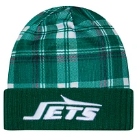 Bonnet tricoté à revers New York Jets Sideline Statement vert New Era pour homme