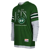 Men's New Era Green York Jets Twofer Long Sleeve Hooded T-Shirt