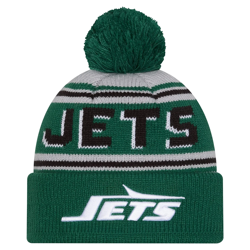 Men's New Era  Green New York Jets Wordmark Cuffed Knit Hat with Pom