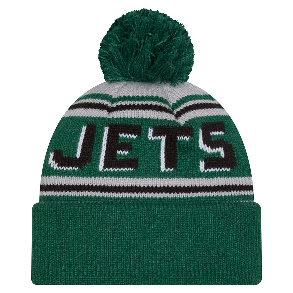 Men's New Era  Green New York Jets Wordmark Cuffed Knit Hat with Pom