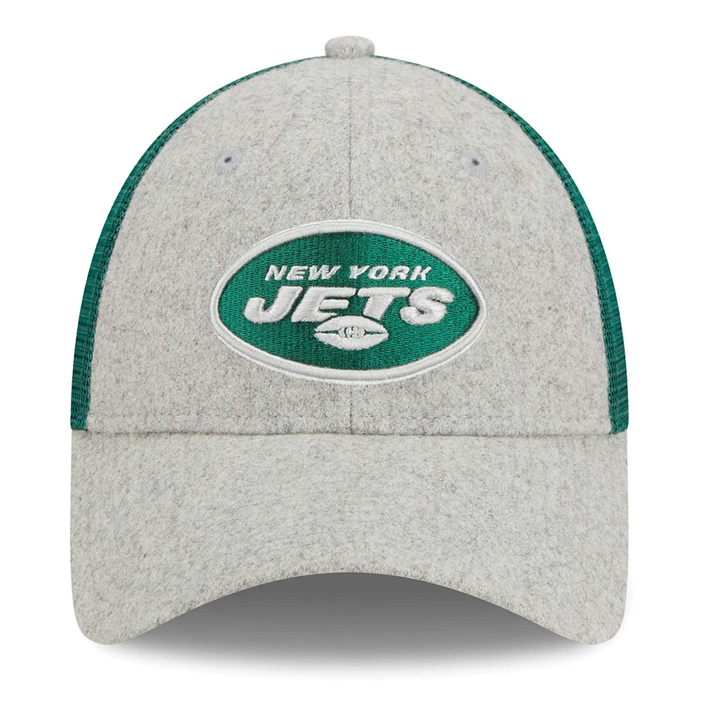 Casquette réglable New Era New York Jets Pop Trucker 9FORTY gris chiné/vert pour hommes