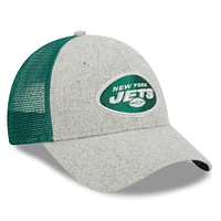 Casquette réglable New Era New York Jets Pop Trucker 9FORTY gris chiné/vert pour hommes